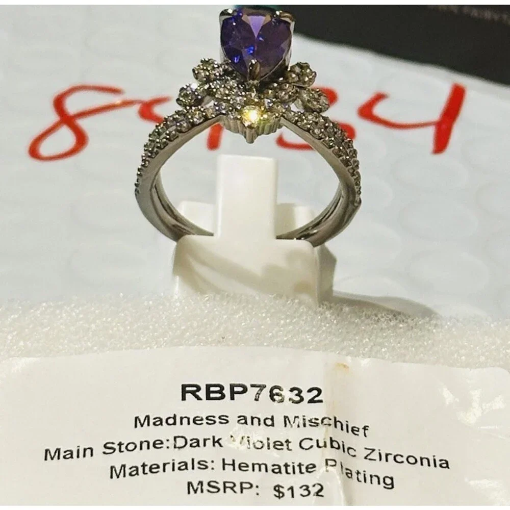 Bomb Party REIGN Madness & Mischief Ring Size 8 Dark Violet CZ RBP7632 NIB